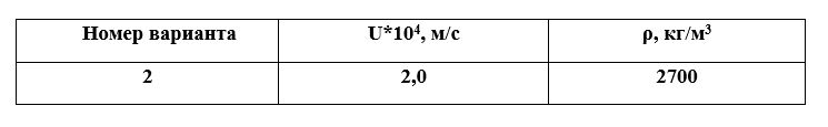 Дисперсионный состав суспензии определяли методом седиментационного анализа. Определить средний радиус частиц дисперсной фазы одной из фракций суспензии, используя экспериментальные данные, приведенные в таблице, где даны скорость седиментации (U), плотность водной дисперсной фазы (ρ). При вычислениях плотность и вязкость воды принять равными 1000 кг/м<sup>3</sup> и 0,001 Па·с соответственно. 