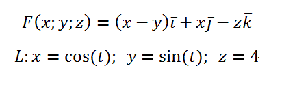 Вычислить циркуляцию векторного поля  F(x;y;z)=(x-y)i +xj -zk вдоль замкнутого контура L:x=cos⁡(t); y=sin⁡(t); z=4.