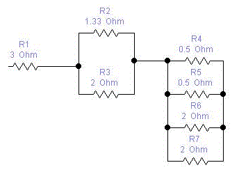 Расчет простейших цепей:  <br />1.1. Определить эквивалентное сопротивление электрической цепи;  <br />1.2. Подключить на вход схемы источник постоянного тока 60 В, рассчитать токи в ветвях схемы;  <br />1.3. Проверить 1 и 2 законы Кирхгофа для заданной цепи.
