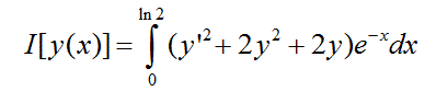 Найти экстремаль функционала при заданных граничных условиях: y(0) = y(ln2) = 0