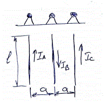 Определить силу действующую а изолятор фазы С, если токи в трехфазной линии при коротком замыкании равны: