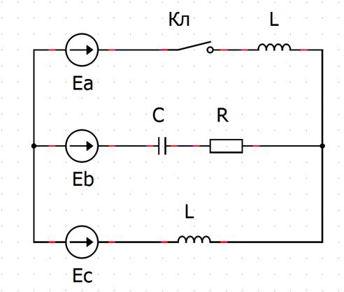 Дано: Em =  280 В, Ψ = -40°, R = 20 Ом, L = 60 мГн, C = 200 мкФ<br /> Ключ работает на замыкание.<br /> Определить закон изменения тока через емкость.