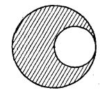 Однородная тонкая пластина имеет форму круга радиуса R, в котором вырезано круглое отверстие радиуса R/2 (см. рисунок). Где находится центр тяжести пластины? 