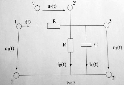 Частотные характеристики электрических цепей с одним энергоемким элементом: получить формулы для комплексного коэффициента передачи по току G<sub>iRi</sub>(jω), его модуля и аргумента для цепи, схема которой приведена на рисунке. Нарисовать качественно графики соответствующих АЧХ и ФЧХ