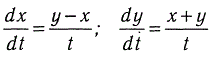Найти методом Эйлера численное решение системы уравнений (рис) удовлетворяющее начальным условиям x(1) = 1, у(1) = 1, t G [1, 2], полагая h = 0,2.