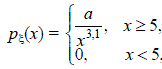 Случайная величина ξ – годовой доход (в усл. ед.) наугад взятого лица, облагаемого налогом. Ее плотность распределения имеет вид (рис) где a – неизвестный параметр. 	<br />Требуется: 	<br />а) определить значение параметра a; 	<br />б) найти функцию распределения F<sub>ξ</sub>(x); 	<br />в) определить математическое ожидание и среднее квадратическое отклонение;	<br /> г) определить размер годового дохода x<sub>l</sub>, не ниже которого с вероятностью P = 0,5 окажется годовой доход случайно выбранного налогоплательщика.