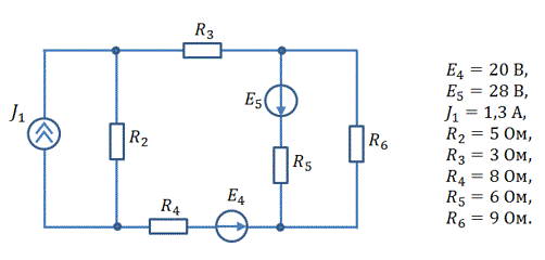 Расчет цепей постоянного тока. <br />1. Рассчитать неизвестные токи в электрической цепи тремя методами: <br />- по законам Кирхгофа, <br />- методом контурных токов, <br />- методом узловых потенциалов. <br />2. Составить баланс мощностей по результатам расчета.<br /> Вариант 15