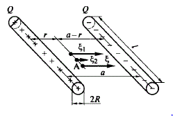 Определить емкость воздушной двухпроводной линии (рис. 1.7), длина которой l = 1 км, а диаметр 2R = 9 мм, если расстояние а между проводами составляет 60 см.