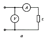 Для определения параметров R и L катушки z электрическую цепь, показанную на рис. 9.3, а, включили сначала в сеть постоянного тока, а затем в сеть переменного тока с частотой f = 50 Гц. При постоянном токе I<sub>1</sub> = 4 А вольтметр показал напряжение U<sub>1</sub> = 80 В, а при переменном токе I<sub>2</sub> = 2 А — напряжение U<sub>2</sub> = 50 В. Определить активную, реактивную и полную мощности и наибольшую энергию, запасаемую в магнитном поле катушки, при напряжении питания цепи U = 220 В и частоте 50 Гц. Построить векторную диаграмму цепи и треугольники напряжений, сопротивлений и мощностей. Определить коэффициент мощности цепи. Пояснить, в чем заключается особенность применения второго закона Кирхгофа при переменном токе.