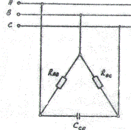 В трехфазную сеть включили «треугольником» несимметричную нагрузку: в фазу АВ – резистор с сопротивлением R<sub>AB</sub> = 10 Ом, в фазу BC – резистор с сопротивлением R<sub>BC</sub> = 20 Ом, в фазу С<sub>А</sub> – емкостный элемент с емкостью С<sub>СА</sub> = 320 мкФ. <br />Линейное напряжение U<sub>НОМ</sub> = 220В, частота сети f = 50 Гц. <br />Определить фазные токи IAB, IBC, ICA, активную, реактивную и полную мощности трехфазной цепи. <br />Расчетные значения Х0 округлять до целого числа. Построить векторную диаграмму и определить линейные токи IA, IB, IC.
