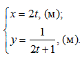 Движение точки M задано координатным способом (рис) Определить траекторию точки, а также ее скорость, ускорение и радиус кривизны траектории в момент времени  t = t<sub>1</sub> = 0,5 с.