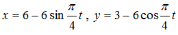 Даны уравнения движения точки. 	<br />1. Определить уравнение траектории и построить ее. 	<br />2. Определить начальное положение точки на траектории. 	<br />3. Указать моменты времени, когда точка пересекает оси координат. 	<br />4. Найти закон движения точки по траектории  s = φ(t), принимая за начало отсчета расстояний начальное положение точки. 	<br />5. Определить время Т, в которого точка пройдет полную окружность. 	<br />Дано:  x = 6-6sin(π/4)t, y = 3-6cos(π/4)t