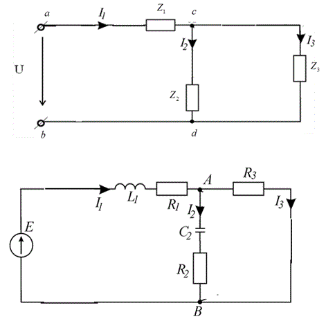 Дана однофазная электрическая цепь синусоидального тока. В цепи действует источник ЭДС е = E<sub>m</sub>sin(wt + y) с частотой 50 Гц. <br /> Требуется: <br /> 1. Изобразить электрическую схему согласно заданным параметрам и условным обозначениям <br /> 2. вычислить электрические величины: токи, напряжения, мощности во всех ветвях схемы, используя символический метод расчета. <br /> 3. Составить баланс мощностей в комплексной форме <br /> 4. Построить в масштабе на одной плоскости векторные диаграммы токов и напряжений. <br /> R<sub>1</sub> = 30 Ом, R<sub>2</sub> = 30 Ом, R<sub>3</sub> = 20 Ом, Е = 30 В, L<sub>1</sub> = 127 мГн, С<sub>2</sub> = 79,6 мкФ, f = 50 Гц, у = 90°.
