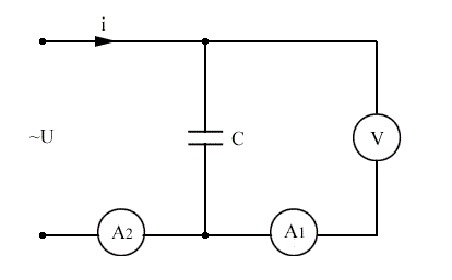 Дано: С = 50 мкФ, i = 4sin(400t-180°) <br /> Определить:  <br /> 1) сопротивление конденсатора; <br /> 2)	показания измерительных приборов; <br /> 3)входное напряжение U.