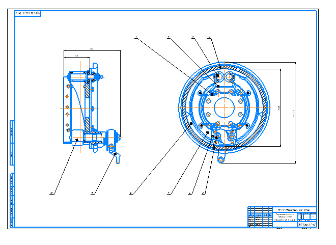Тормозной механизм заднего колеса автомобиля ЗИЛ-431410 + спецификация (2 файла формата CDW и Word)