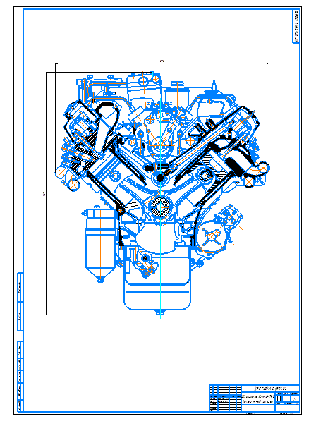 Двигатель КамАЗ-740 поперечный разрез (файл формата CDW)