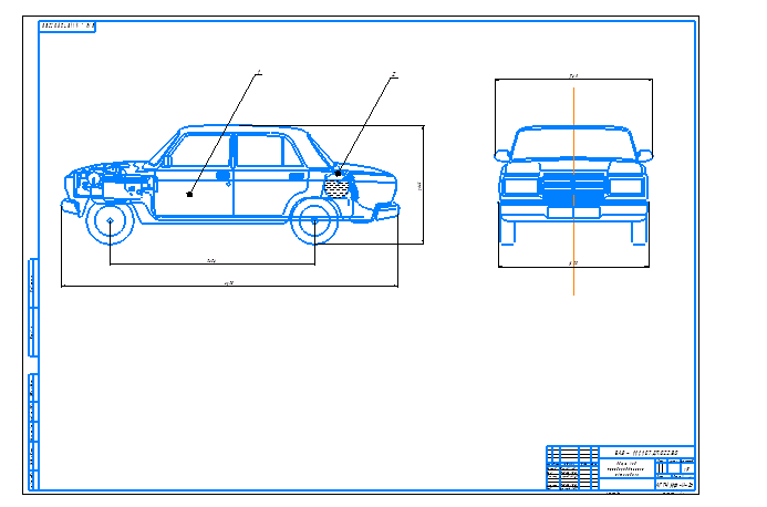 Общий вид автомобиля ВАЗ-2107 + спецификация (2 файла формата CDW)