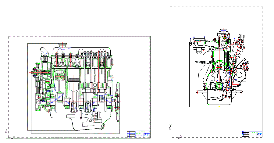 Карбюраторный двигатель автомобиля ГАЗ-2110 (продольный и поперечный разрезы, 2 файла формата FRW)