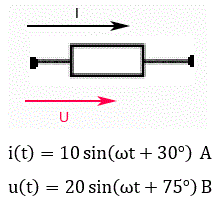 i(t)=10 sin⁡(ωt+30°)  A <br />u(t)=20 sin⁡(ωt+75°) В<br /> Определить активную и реактивную мощность цепи <br />Составить схему замещения цепи, построить векторную диаграмму