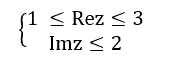 Дать геометрическое описание точек комплексной плоскости, удовлетворяющих условию (изображение на комплексной плоскости) <br /> 1 ≤ Rez ≤ 3 <br /> Imz ≤ 2