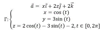 Найти циркуляцию векторного поля a = xi + 2zi + 2k вдоль контура <br /> Г: <br /> x = cos (t) <br /> y = 3 sin (t) <br /> z = 2cos (t) - 3sin(t) - 2, t ∈ [0, 2π]
