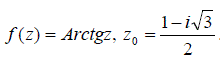 Вычислить значение функции f(z) в точке z<sub>0</sub>, ответ представить в алгебраической форме комплексного числа <br /> f(z) = arctg(z), z<sub>0</sub> = (1-i√3)/2