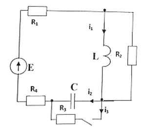 Дана электрическая цепь, в которой происходит коммутация (рис. 5.1-5.20). В цепи действует постоянная Э.Д.С. Параметры цепи приведены в табл 4.1. Требуется определить закон изменения во времени тока после коммутации в одной из ветвей схемы или напряжения на каком-либо элементе или между заданными точками схемы. <br />Задачу следует решать двумя методами: классическим и операторным. На основании полученного аналитического выражения требуется построить график изменения искомой величины в функции времени на интервале t=0..3/|pmin|, где |pmin| - меньший по модулю корень характеристического уравнения. <br />Вариант 22<br /><b>Дано:</b><br /> Рисунок 5.2 <br />E=150 В; L=2 мГн; C=5 мкФ; R1=5 Ом; R2=10 Ом; R3=5 Ом; R4=5 Ом; <br />Найти i2(t)-?