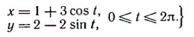 Построить кривую, заданную параметрическими уравнениями <br /> x = 1 + 3cos(t) <br /> y = 2-2sin(t), 0 ≤ t ≤ 2π 