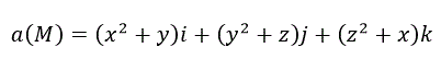 Вычислить дивергенцию векторного поля a(M) = (x<sup>2</sup> + y)i + (y<sup>2</sup> + z)j + (z<sup>2</sup> + x)k  в точке M<sub>0</sub>(1,-2,3)
