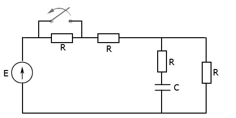 Определить напряжение на емкости и ток через нее при переходном процессе. <br /> Найти: iC(t) - ?, uC(t) - ? (ключ размыкается)
