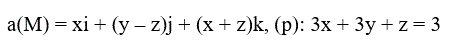 Вычислить циркуляцию векторного поля а(М) по контуру треугольника, полученного в результате пересечения плоскости (p): Ax + By + Cz = D с координатными плоскостями, при положительном направлении обхода относительно нормального вектора n = (A, B, C) этой плоскости двумя способами: 1) использовав определение циркуляции; 2) с помощью формулы Стокса. <br /> a(M) = xi + (y – z)j + (x + z)k, (p): 3x + 3y + z = 3