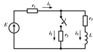 В электрической цепи в результате коммутации возникает переходный процесс. Параметры цепи для каждого варианта приведены, постоянная ЭДС источника E = 120 В, сопротивления резисторов в схемах одинаковы.  <br /><b>Требуется:</b>  <br />1. Определить классическим методом зависимости токов переходного процесса от времени во всех ветвях схемы i1(t), i2(t), i3(t) и напряжение на конденсаторе uC(t), (если он есть).  <br />2. На основании полученных зависимостей построить графики найденных токов и напряжения на конденсаторе.  <br />Дано: E = 120 В; r = 20 Ом; L = 0,1 Гн; C = 40 мкФ.  <br />В решении задачи предоставить расчет режима до коммутации и расчет τ (постоянная времени)