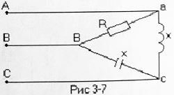 По заданным в табл. 3 исходным данным для трехфазной электрической цепи выполнить следующее: <br />1.	Определить действующие значения фазных и линейных токов, тока в нейтральном проводе (для четырехпроводной схемы) <br />2.	Определить численные значения и знаки углов сдвига фаз токов и напряжений <br />3.	Записать мгновенные значения токов и напряжений <br />4.	Определить активную мощность всей цепи и каждой фазы отдельно <br />5.	Построить совмещенную векторную диаграмму напряжений и токов. <br />Дано: <br />Uл = 370 В <br />f = 50 Гц <br />R = 20 Ом <br />X = 51 Ом
