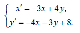 Выясните, является ли данное преобразование подобием, если да, то представить его в виде произведения гомотетии на движение <br /> x' = -3x + 4y <br /> y' = -4x - 3y + 8