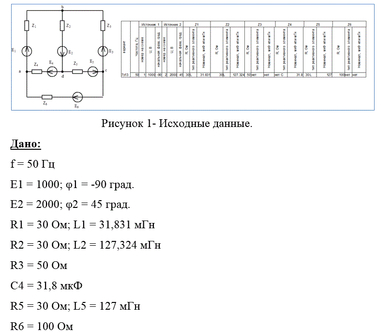 Расчет линейной многоконтурной электрической цепи переменного тока (курсовая работа, Вариант 7з13)