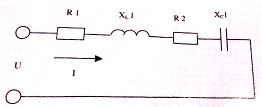 Цепь переменного тока содержит элементы (резисторы, индуктивности, емкости) включенные последовательно. В цепи протекает ток I. 	<br />Определить следующие величины: 	<br />1.	Полное сопротивление Z 	<br />2.	Напряжение U, приложенное к цепи и напряжение на каждом элементе 	<br />3.	Угол сдвига фаз F (по величине и направлению) 	<br />4.	Активную Р, реактивную Q и полную S мощность, потребляемые цепью 	<br />5.	Начертить в масштабе векторную диаграмму цепи 	<br />6.	Написать аналитические выражения тока и напряжения  <br />R<sub>1</sub>, Ом  6<br />R<sub>2</sub>, Ом 2<br />XL<sub>1</sub>, Ом 3<br />XC<sub>1</sub>, Ом 9 <br />I.A 5