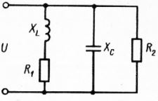 <b>Задача 14</b><br />   В цепи переменного тока наблюдается резонанс токов. Известны ток I1 через резистор R1, ток I2 через резистор R2, сопротивление индуктивной катушки переменному току XL. При этом R1=nХL. Найти напряжение сети U, сопротивление резистора R2, общий ток I, емкость конденсатора С и индуктивность катушки L, если частота переменного тока равна f <br /> Вариант 6<br />i1 = 12 А, I2 = 4 А, XL = 25 Ом, n = 0.8, f = 90 Гц