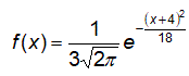 Случайная величина X  задана плотностью вероятностей f(x) = 1/(3√(2π))·e-<sup>(((x+4)<sup>2</sup>)/18)</sup> . Определить вид распределения. Построить график плотности вероятностей. Найти M(1 + 0,25X), D(2X + 10). Найти вероятность попадания значений случайной величины  X в интервал  (-13,5)