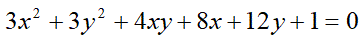 Исследовать кривую второго порядка и построить ее. <br /> 3x<sup>2</sup> + 3y<sup>2</sup> + 4xy + 8x + 12y + 1 = 0