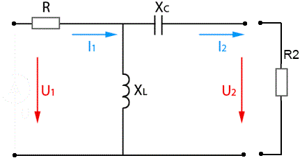 1) Определить коэффициенты четырехполюсника A,B,C,D <br />2) Проверить выполнение соотношения AD – BC = 1 <br />3) Рассчитать токи и напряжения цепи I1, I2, U2 <br />4) составить баланс мощностей.<br />Дано:<br /> R=100 Ом; XL=200 Ом; <br />XC=100 Ом; <br />R2=100 Ом; <br />U1=100 В;