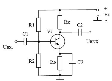 Курсовой проект. <br />Часть 1: Расчет и моделирование транзисторного усилителя с заданными параметрами<br /> Вариант 7<br />Дано:<br /> U<sub>пит</sub>=18 В; <br />K<sub>U</sub>=1200; <br />Uвых=5 В; <br />Rн=60 Ом;<br /> f<sub>нср</sub>=3,5 кГц=3500 Гц;<br /><b>Часть 2: Расчет источника вторичного питания для разработанного усилителя</b><br /><b>Исходные данные: </b>	<br />- Напряжение выхода 18 В; <br />	- Нестабильность питания – не более 0,1 %; 	<br />- Минимальный ток нагрузки 0,067 А (сумма токов делителей и коллекторов всех каскадов усилителя из части курсовой 1) <br />Исходя из данных условий, во вторичном источнике питания будет использована схема КР142ЕН18А (в моделировании LM7818CT) с параметрами: 	<br />- Гарантированный выходной ток 1,5А 	<br />- Выходное напряжение от -1,2В до -37В 	<br />- Внутренняя термозащита 	<br />- Внутренняя термостабильная защита от токов КЗ 	<br />- Защита выходных транзисторов 	<br />- Плавающий режим для высоковольтных применений 	<br />- Стандартный 3-х выводной транзисторный корпус 