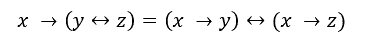Доказать равенство двумя способами -  таблицей и уравнением <br />  x →(y↔z)=(x →y)↔(x →z)