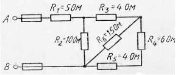 Цепь постоянного тока содержит шесть резисторов, соединенных смешанно. Схема цепи и значения резисторов указаны на соответствующем рисунке. Номер рисунка и величина одного из заданных токов или напряжений приведены в таблице 1. Индекс тока или напряжения совпадает с индексом резистора, по которому проходит этот ток или на котором действует указанное напряжение. Например, через резистор R5 проходит ток I5 и на нем действует напряжение U5. Определить: 1) эквивалентное сопротивление цепи относительно вводов АВ; 2) ток в каждом резисторе; 3) напряжение на каждом резисторе; 4) расход электрической энергии цепью за 10 ч. <br />С помощью логических рассуждений пояснить характер изменения одного из значений, заданных в таблице вариантов (увеличится, уменьшится, останется прежней), если заданный в таблице резистор либо замыкается накоротко, либо выключается из схемы. В случае возникновения трудностей логического пояснения следует рассчитать указанное значение в измененной схеме и дать ответ. <br />Вариант 1 <br />  Дано: I45 = 6 A, R3 выключается из схемы, рассмотреть изменение I2