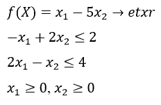 <b>Методы решения ЗЛП </b><br /> а) найти максимум и минимум в задаче графически. <br />б) найти максимум и минимум в задаче симплекс-методом <br />f(X)=x1-5x2→etxr<br /> -x1+2x2≤2 <br />2x1-x2≤4<br /> x1≥0, x2≥0