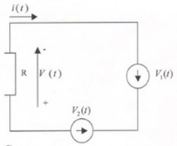 <b>Задача 1</b><br />Применяя метод суперпозиции и законы Кирхгофа, определите полную реакцию V(t) идеального резистора для схемы замещения