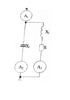 Определить показание амперметра А<sub>3</sub> при резонансе. <br /> ПА1 = 12 А, ПА2 = 16 А
