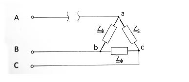 Обрывы в симметричных системах с нагрузкой по схеме треугольник. Найти реактивную и активную мощности нагрузки. <br /> U<sub>л</sub> = 380 В, Z<sub>ф</sub> = 38 + j38 Ом.