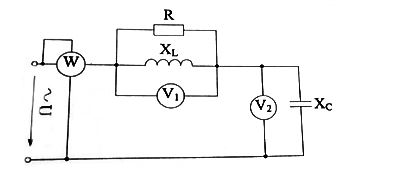 Дано: U = 100 В, X<sub>L</sub> = 20 Ом, X<sub>C</sub> = 10 Ом.  <br /> При каком значении сопротивления резистора показание ваттметра будет максимальным? Определить при этом показания всех приборов.  
