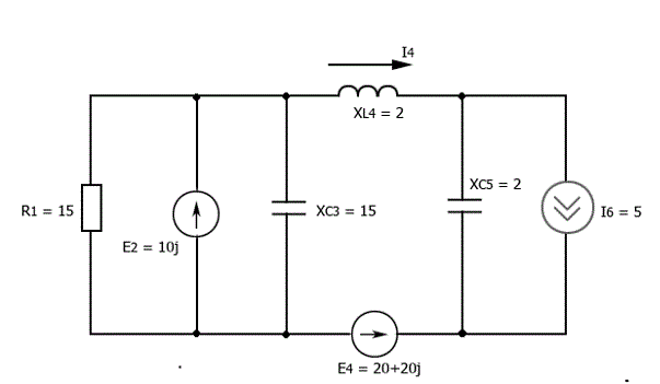 Найти I<sub>4</sub><br />Составить уравнения по методу контурных токов
