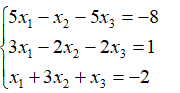 Решить систему уравнений методом Крамера <br /> 5x<sub>1</sub> - x<sub>2</sub> - 5x<sub>3</sub> = -8<br /> 3x<sub>1</sub> - 2x<sub>2</sub> - 2x<sub>3</sub> = 1 <br /> x<sub>1</sub> + 3x<sub>2</sub> + x<sub>3</sub> = - 2
